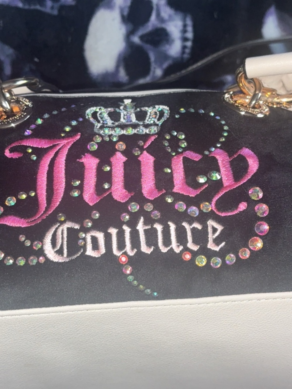 Juicy Couture Black, White & Pink Embroidered Logo Shoulder Bag